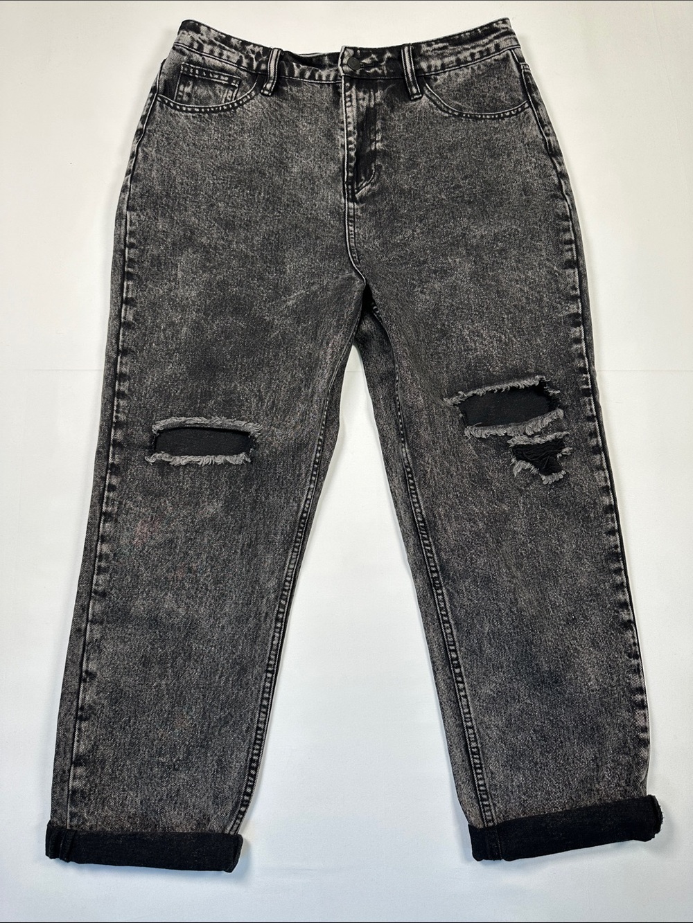 Yoga Jeans Acid Wash Distressed Straight Leg Jeans High Rise Baggy Fit Size 30